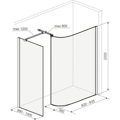 Excellent Vidoq kabina prysznicowa Walk-In 100x83 cm czarny mat/szkło przezroczyste KAEX.1507.K.1000.0830.BL