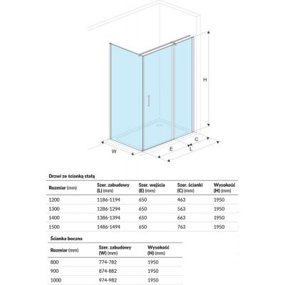 Excllelent Mazo drzwi prysznicowe 120 cm ze ścianką stałą KAEX.3025.1010.1200.LP