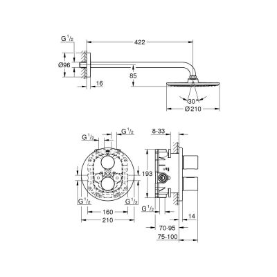 Grohe Rainshower Cosmopolitan 210 zestaw prysznicowy podtynkowy termostatyczny z deszczownicą chrom 26262000