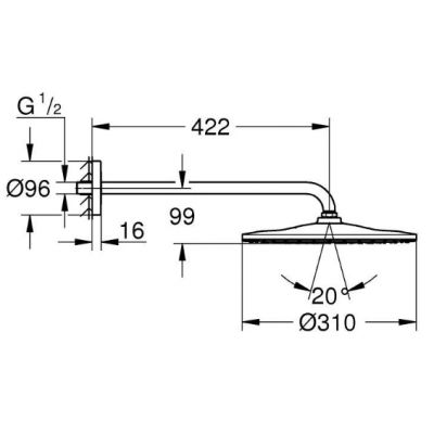 Grohe Rainshower deszczownica z ramieniem 31x31 cm okrągła Poleret Hard Graphite 26558A00