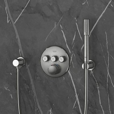 Zestaw Grohe Essence bateria wannowo-prysznicowa ścienna z kompletem prysznicowym SuperSteel (33624DC1, 28362DC1, 27074DC0, 27400DC0)