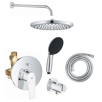 Zestaw Grohe Start Flow bateria wannowo-prysznicowa podtynkowa z deszczownicą i zestawem prysznicowym chrom (29117000, 28741002, 26815000, 27851000, 26962001, 27940001)