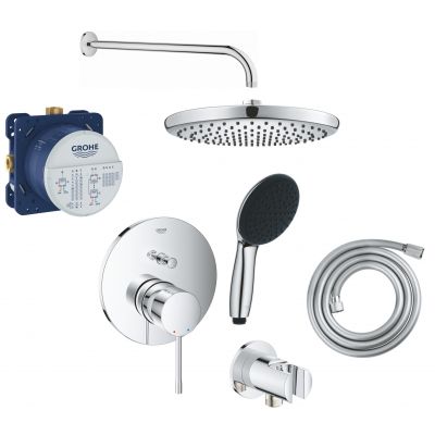 Zestaw Grohe Essence bateria wannowo-prysznicowa podtynkowa z deszczownicą i zestawem prysznicowym chrom (24058001, 35600000, 26815000, 27851000, 28741002, 26962001, 27940001)