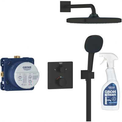 Grohe Vitalio Comfort zestaw prysznicowy podtynkowy termostatyczny z deszczownicą czarny mat 348822430 + środek czyszczący GrohClean GRATIS