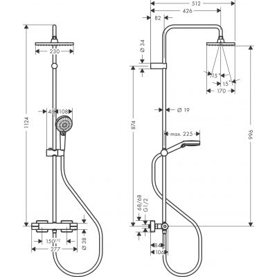 Hansgrohe Vernis Shape zestaw prysznicowy ścienny termostatyczny z deszczownicą chrom 26319000