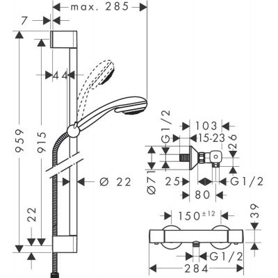 Hansgrohe Crometta 85 zestaw prysznicowy ścienny termostatyczny chrom 27080000