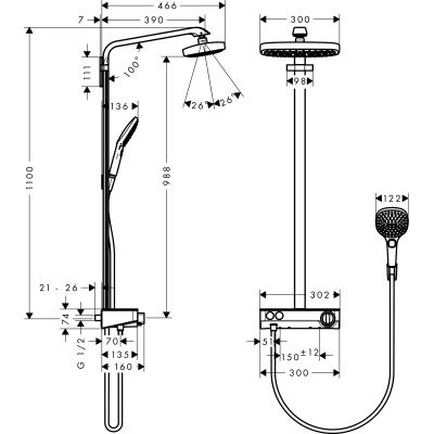 Hansgrohe Raindance Select E Showerpipe zestaw prysznicowy ścienny termostatyczny biały/chrom 27126400