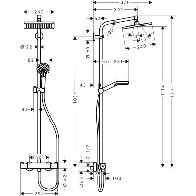 Hansgrohe Crometta E Showerpipe zestaw prysznicowy ścienny termostatyczny chrom 27271000