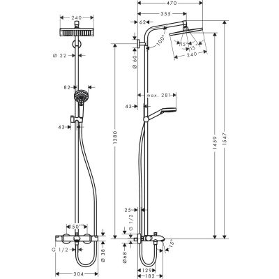 Hansgrohe Crometta E Showerpipe zestaw prysznicowy ścienny termostatyczny chrom 27298000