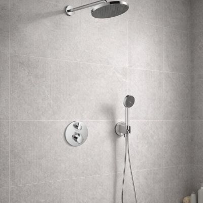 Hansgrohe Ecostat S zestaw prysznicowy podtynkowy termostatyczny z deszczownicą chrom (28056000, 27413000, 15758000, 01800180, 26888000, 28033000, 28276000)