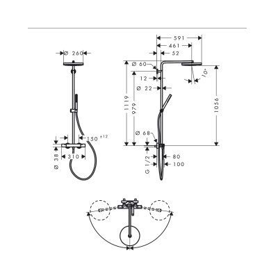 Hansgrohe Pulsify S Puro zestaw prysznicowy ścienny termostatyczny z deszczownicą brąz szczotkowany 24222140