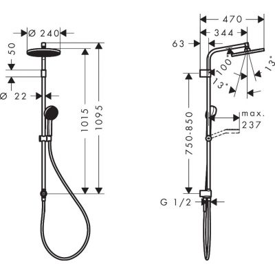 Hansgrohe Activera S zestaw prysznicowy ścienny z deszczownicą chrom 28074000