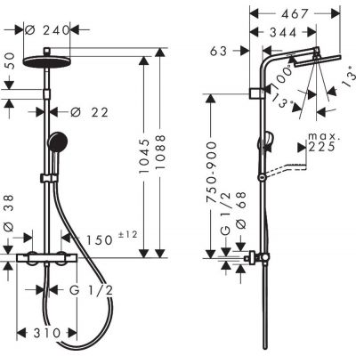 Hansgrohe Activera S zestaw prysznicowy ścienny termostatyczny z deszczownicą chrom 28078000