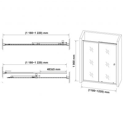 Hagser Ava drzwi prysznicowe 120 cm dwuczęściowe przesuwne czarny mat/szkło przezroczyste HGR15000021