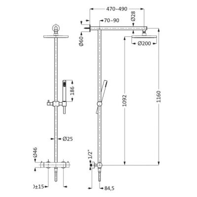 Herzbach Design iX zestaw prysznicowy ścienny termostatyczny z deszczownicą stal szczotkowana 17.988120.1.09