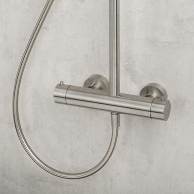 Herzbach Design iX zestaw prysznicowy ścienny termostatyczny z deszczownicą stal szczotkowana 17.988130.1.09