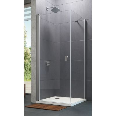 Hüppe Design Pure 4-kąt drzwi prysznicowe 90 cm srebrny połysk/szkło przezroczyste Anti-Plaque 8P0605.092.322