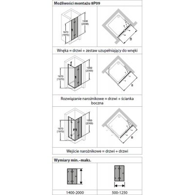 Hüppe Design Pure 4-kąt drzwi prysznicowe 100 cm prawe srebrny mat/szkło przezroczyste Anti-Plaque 8P0905087322