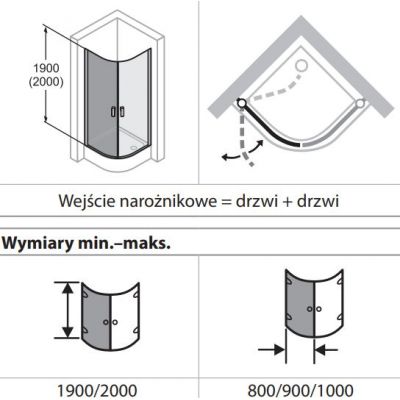 Huppe Design Pure 1/4 koła drzwi prysznicowe 90 cm uchylne srebrny połysk/szkło przezroczyste 8P1608.092.322