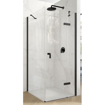 Hüppe Aura pure 4-kąt drzwi prysznicowe 120 cm prawe czarny mat/szkło przezroczyste Anti-Plaque AP0115.123.322