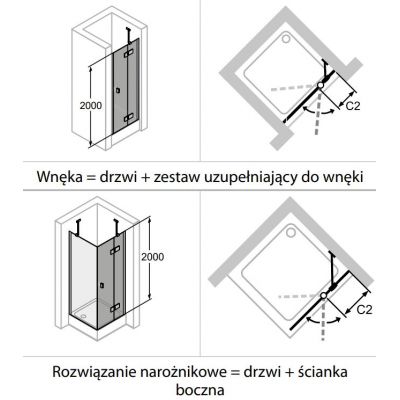 Hüppe Solva TG 4-kąt drzwi prysznicowe 90 cm prawe srebrny połysk/szkło przezroczyste Anti-Plaque S20402092322