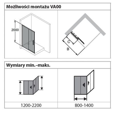 Huppe Vita Pure drzwi prysznicowe 120 cm rozsuwane czarny mat/szkło przezroczyste VA0005.123.322