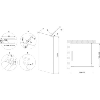 Invena ścianka prysznicowa walk-in 110 cm chrom połysk/szkło przezroczyste AK-32-112