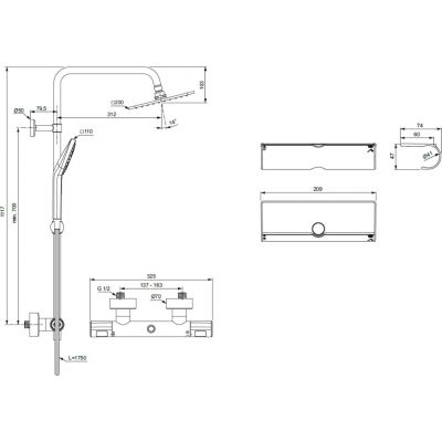 Ideal Standard Ceratherm T100 zestaw prysznicowy ścienny termostatyczny z deszczownicą chrom A7240AA