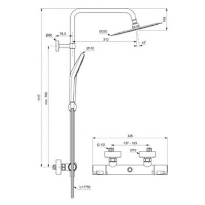 Ideal Standard Ceratherm zestaw prysznicowy ścienny termostatyczny z deszczownicą chrom A7565AA