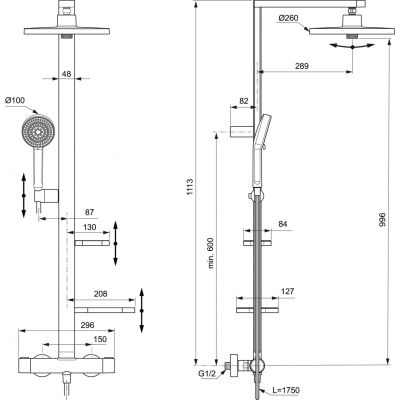 Ideal Standard Alu+ zestaw prysznicowy z baterią ścienny termostatyczny z deszczownicą czarny BD583XG