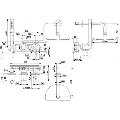 KFA Armatura Moza zestaw wannowo-prysznicowy podtynkowy z deszczownicą czarny 5039-511-81