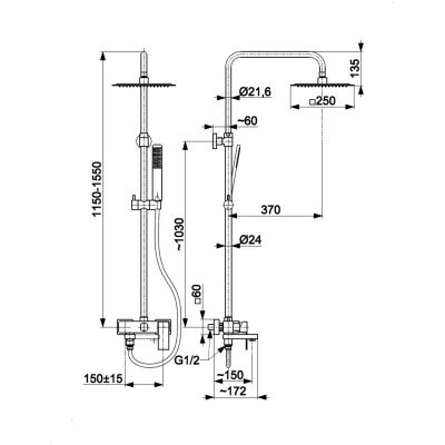 KFA Armatura Logon Gun Metal Grey zestaw wannowo-prysznicowy ścienny z deszczownicą grafitowy 5136-925-61