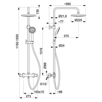 KFA Armatura Moza zestaw prysznicowy ścienny termostatyczny z deszczownicą czarny 5736-911-81