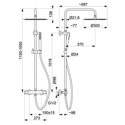 KFA Armatura Moza Premium zestaw prysznicowy ścienny termostatyczny z deszczownicą chrom 5736-921-00
