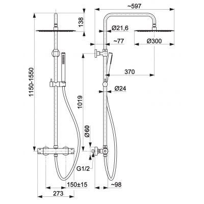 KFA Armatura Moza Premium zestaw prysznicowy ścienny termostatyczny z deszczownicą czarny 5736-921-81