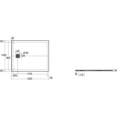 Kludi Terra brodzik prostokątny 120x100 cm czarny mat 08DW1739