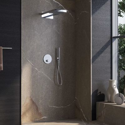 Zestaw Kronenbach Smart Push bateria wannowo-prysznicowa podtynkowa termostatyczna chrom z deszczownicą i kompletem natryskowym KB-Set11CR