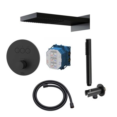 Zestaw Kronenbach Smart Push bateria wannowo-prysznicowa podtynkowa termostatyczna czarny mat z deszczownicą i kompletem natryskowym KB-Set13SM