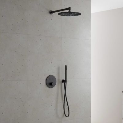 Zestaw Kronenbach Smart Push bateria wannowo-prysznicowa podtynkowa termostatyczna czarna z deszczownicą i kompletem natryskowym KB-Set17SM