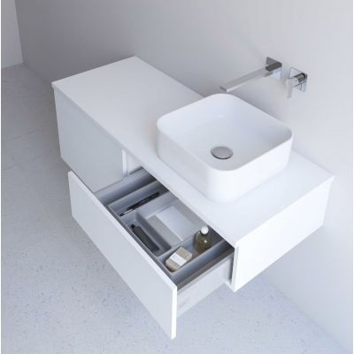 Kronenbach Cube szafka z blatem 161x48,7x44,5 cm podumywalkowa wisząca biały połysk KBWTKOWTL1614WH