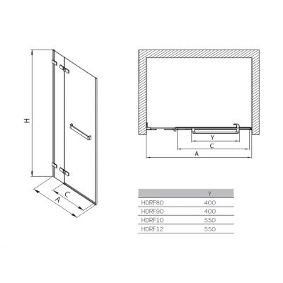 Koło Next drzwi prysznicowe 80 cm wnękowe z relingiem prawe szkło przezroczyste HDRF80222R03R