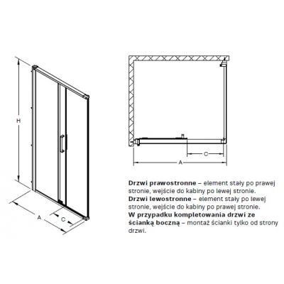 Koło Ultra drzwi prysznicowe 120 cm do ścianki 2-elementowe lewe ODDS122BF003L
