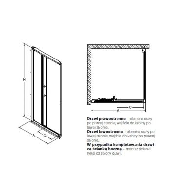 Koło Ultra drzwi prysznicowe 90 cm do ścianki 3-elementowe lewe ODRS90222003L