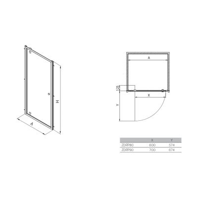 Koło First drzwi prysznicowe 80 cm pivot szkło przezroczyste ZDRP80222003