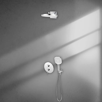 Ksuro 01 zestaw bateria wannowo-prysznicowa podtynkowa z deszczownicą i słuchawką 3-funkcyjną chrom 17003010