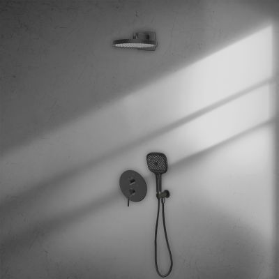 Ksuro 01 zestaw bateria wannowo-prysznicowa podtynkowa z deszczownicą i słuchawką 3-funkcyjną czarny mat 17003030