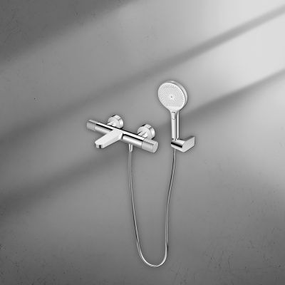 Ksuro 02 zestaw bateria wannowo-prysznicowa ścienna z deszczownicą i słuchawką 3-funkcyjną chrom 17005010