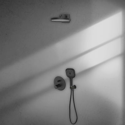 Ksuro 02 zestaw bateria wannowo-prysznicowa podtynkowa z deszczownicą i słuchawką 3-funkcyjną czarny mat 17012030