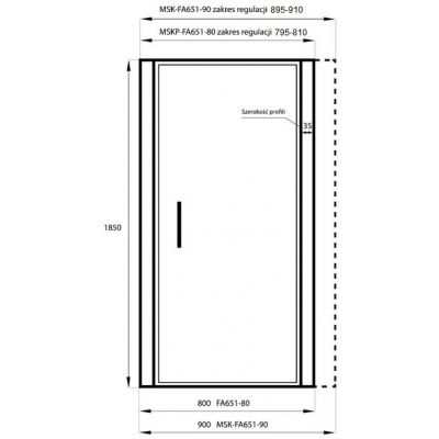 Massi Glasso drzwi prysznicowe 90 cm szkło przezroczyste MSKP-FA651-90