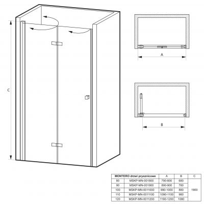 Massi Montero System drzwi prysznicowe 90 cm szkło przezroczyste MSKP-MN-002900